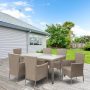 Mondawe 7-Piece Wicker Outdoor Dining Set Patio Dinning Table Beige-Brown Wicker Furniture Seating Beige Cushions - Image 1