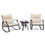 Mondawe Team Black 3-Piece Metal Square Outdoor Bistro Set Patio Rocking Chairs and Table with Beige Cushions - Image 1