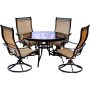 Hanover Monaco 5-Piece Aluminum Outdoor Dining Set with Round Glass-Top Table and Contoured Sling Swivel Chairs - Image 1