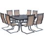 Hanover Monaco 9-pc Aluminum Outdoor Dining Set with Square Glass-Top Table and Contoured Sling Spring Chairs - Image 1