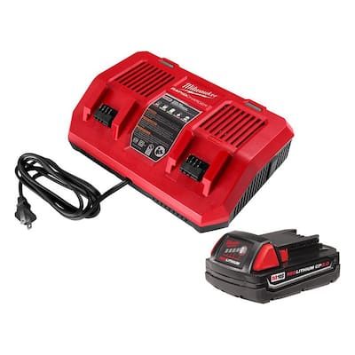 Milwaukee-M18-18-Volt-Lithium-Ion-Dual-Bay-Rapid-Battery-Charger-w--1-2-0-Ah-Compact-Battery