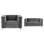 Morden Fort Modern 2-Pieces Chair and Loveseat Couch Set with Dutch Velvet Top Iron Legs in Gray - Image 1