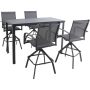 Hanover Naples 5 pc Aluminum Outdoor Dining Set w/ 4 Swivel Bar Chairs and a Glass-Top Bar Table in Gray - Image 1