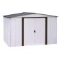 Arrow Newport 10 ft. x 12 ft. 2-Tone White Galvanized Metal Shed with Galvanized Steel Floor Frame Kit - Image 2