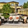 OVIOS New Kenard Brown 5-pc Wicker Outdoor Patio Conversation Seating Set with Beige Cushions - Image 1