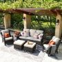 XIZZI Erie Lake Brown 5-pc Wicker Outdoor Patio Conversation Seating Sofa Set with Beige Cushions - Image 1