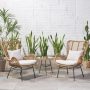 Noble House Acuna Light Brown 3-Piece Metal Patio Conversation Seating Set w/ Beige Cushions - Image 1