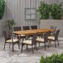 Noble House Amanda 30 in. Brown 9-pc Metal Rectangular Outdoor Dining Set with Cream Cushions - Image 1