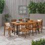 Noble House Balfour 30 in. Teak Brown 9-pc Wood Rectangular Outdoor Dining Set - Image 1