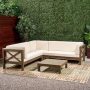 Noble House Brava Gray 4-Piece Wood Outdoor Sectional Set with White Cushions - Image 1