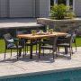 Noble House Brianna 7 pc Wood and Wicker Outdoor Dining Set w/ Stacking Chairs - Image 1