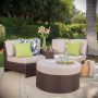 Noble House Brown 4-Piece Plastic Outdoor Sectional and Table Set with Textured Beige Cushions - Image 1