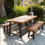 Noble House Carlisle Rustic Metal 3-pc Wood Rectangular Outdoor Dining Set - Image 1