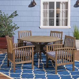 Noble-House-Casa-Acacia-Grey-5-Piece-Acacia-Wood-Round-Table-with-X-Legs-Outdoor-Dining-Set-with-Dark-Grey-Cushions