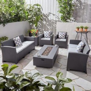 Noble-House-Comet-6-pc-Faux-Wicker-Patio-Fire-Pit-Conversation-Set-with-Light-Grey-Cushions