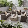 Noble House Comet 6 pc. Plastic Patio Fire Pit Conversation Set w/ Mixed Beige Cushions - Image 1