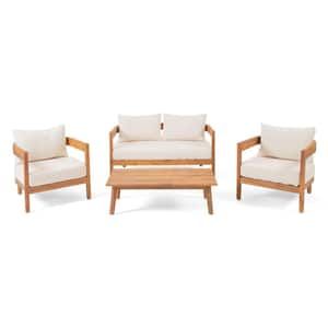 Noble-House-Deandre-Teak-4-Piece-4-Seater-Acacia-Wood-Chat-Outdoor-Set-with-Beige-Cushions
