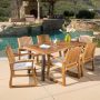 Noble House Della Teak Finish 7-pc Wood Outdoor Dining Set - Image 1