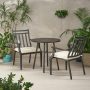 Noble House Delmar 28.5 in. Matte Black 3-pc Metal Round Outdoor Bistro Set with Beige Cushion - Image 1