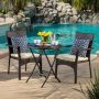 Noble House Elba Brown 3-pc Wicker Round Outdoor Bistro Set with Cream Cushions - Image 1
