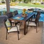 Noble House Emmy 7 pc Wood and Wicker Outdoor Dining Set w/ Crme Cushion - Image 1