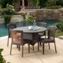 Noble House Ernesto Multi-Brown 5-pc Plastic Round Outdoor Dining Set with Stacking Chairs - Image 1