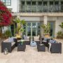 Noble House Fernanda Dark Brown 8-pc Wicker Patio Conversation Set w/ Beige Cushions - Image 1
