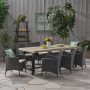 Noble House Flamingo 30 in. Grey 9-pc Metal Rectangular Outdoor Dining Set with Light Grey Cushions - Image 1