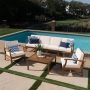 Noble House Giancarlo Teak 7-pc Wood Patio Sofa and Club Chair Conversation Set with Cream Cushions - Image 1