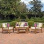 Noble House Grenada Teak 4-pc Wood Patio Conversation Set with Beige Cushions - Image 1