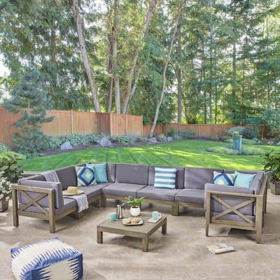 Noble-House-Hadlee-Gray-9-pc-Wood-Outdoor-Sectional-Set-w-Dark-Gray-Cushions