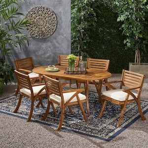 Noble-House-Hermosa-30-in-Teak-Brown-7-Piece-Wood-Oval-Outdoor-Dining-Set-with-Cream-Cushions