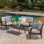 Noble House Honolulu Brown 4-pc Wicker Patio Conversation Set with Beige Cushions - Image 1