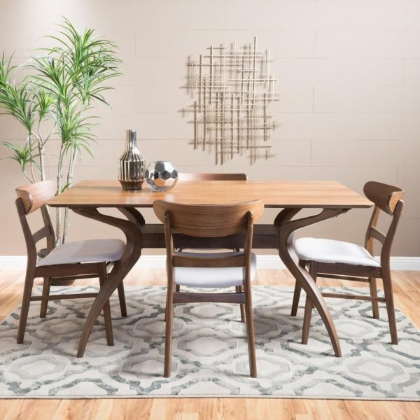 Noble-House-Idalia-5-Piece-Light-Beige-and-Natural-Walnut-Dining-Set