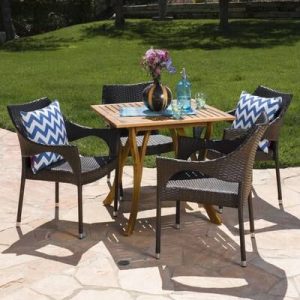 Noble-House-Jaxen-5-pc-Wood-and-Wicker-Square-Outdoor-Dining-Set-with-Stacking-Chairs