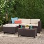 Noble House Kailani Dark Brown 5-Piece Plastic Patio Conversation Seating Set with Beige Cushions - Image 1