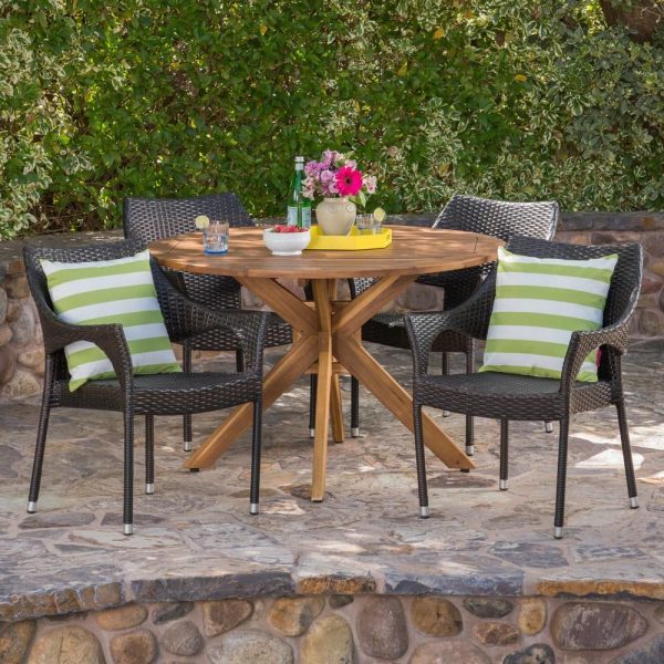 Noble-House-Kaleb-5-pc-Wood-and-Wicker-Round-Outdoor-Dining-Set-w-Stacking-Chairs