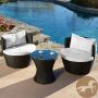 Noble House Kono Black 3 pc Wicker Patio Conversation Set w/ White Cushions - Image 1