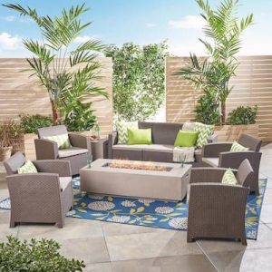 Noble-House-Leavitt-Brown-7-pc-Plastic-Patio-Fire-Pit-Conversation-Set-w-Beige-Cushions