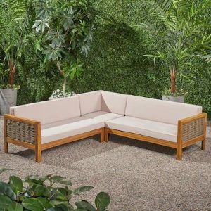 Noble-House-Linwood-Teak-Brown-3-pc-Wood-and-Wicker-Outdoor-Sectional-Set-with-Beige-Cushions