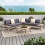 Noble House Loft Light Grey 4 pc Wicker Patio Conversation Sectional Seating Set w/ Dark Grey Cushions - Image 1
