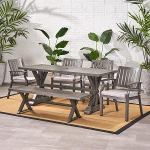Noble-House-Lombok-29-50-in-Dark-Grey-6-Piece-Aluminum-Rectangular-Outdoor-Dining-Set-with-Silver-Cushions