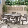 Noble House Lombok Dark Grey 7-pc Metal Rectangular Outdoor Dining Set with Silver Cushion - Image 1