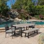 Noble House Luster 29.50 in. Grey 6-pc Wood Rectangular Outdoor Dining Set with Grey Cushions - Image 1