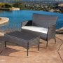 Noble House Malta Multi-Brown 2-Piece Wicker Patio Conversation Set w/ Beige Cushions - Image 1