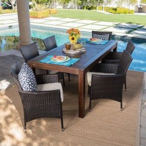 Noble-House-Multi-Brown-7-pc-Wicker-and-Wood-Rectangular-Outdoor-Dining-Set-with-Beige-Cushion