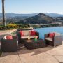 Noble House Murano Multibrown 4-Piece Wicker Patio Conversation Set w/ Beige Cushions - Image 1