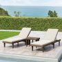 Noble House Nadine Grey 3-Piece Wood Patio Conversation Set w/ Cream Cushion - Image 1