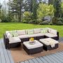 Noble House Nolan Multibrown 9 pc. Wicker Outdoor Sectional Set w/ Beige Cushions - Image 1