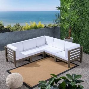 Noble-House-Oana-Grey-5-pc-V-Shaped-Wood-Patio-Conversation-Sectional-Seating-Set-with-White-Cushions